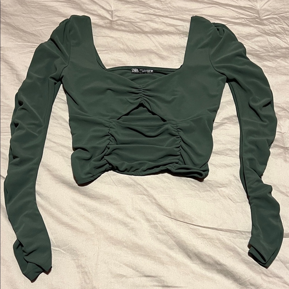 Zara Dark Green Ruched Blouse